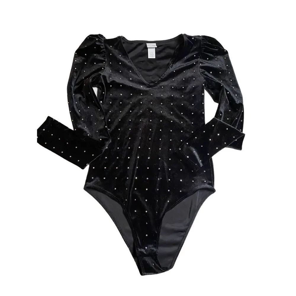 Velour Rhinestone Body Suit
